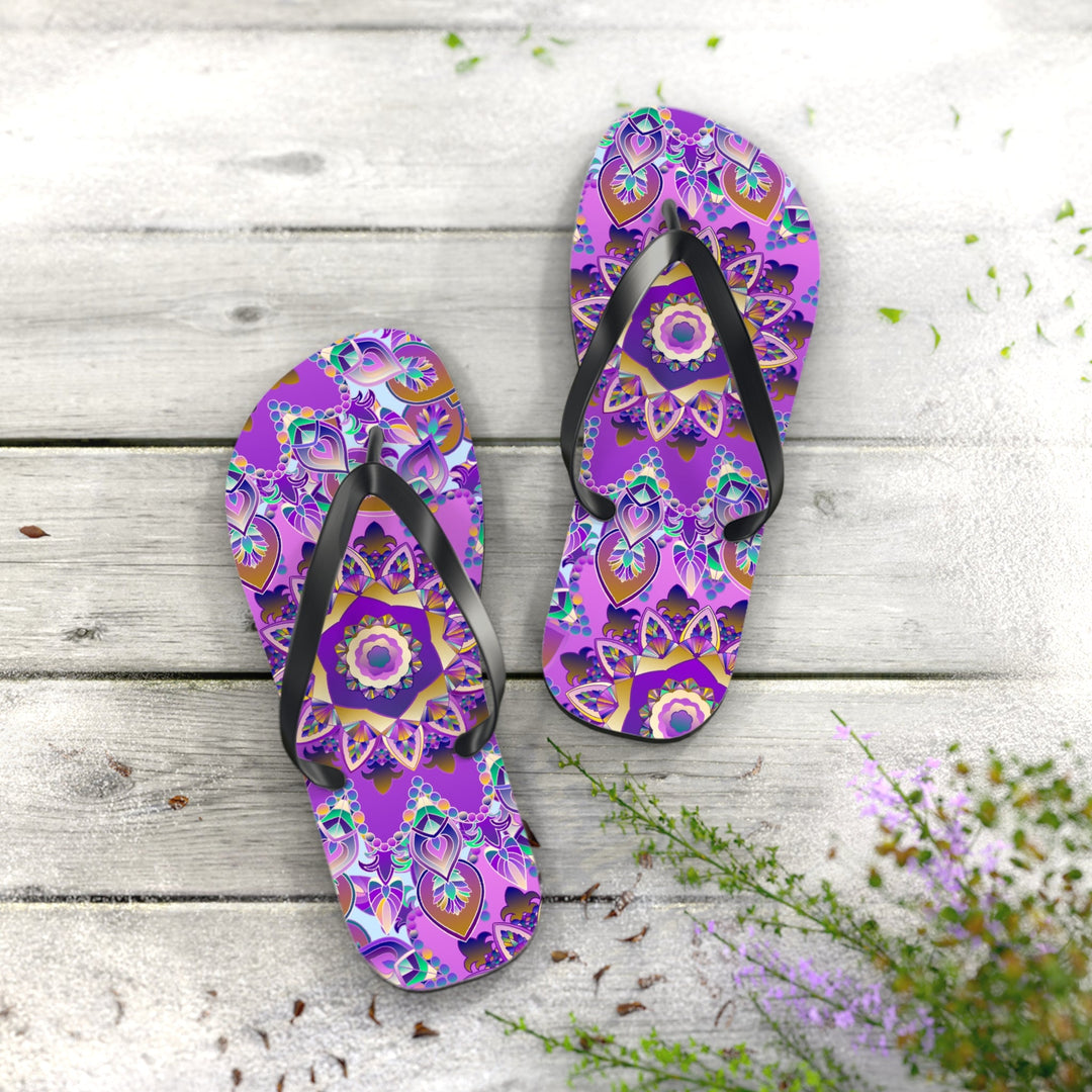 Purple & Gold Mandala Flip Flops - Bohemian Style Shoes - Blululi