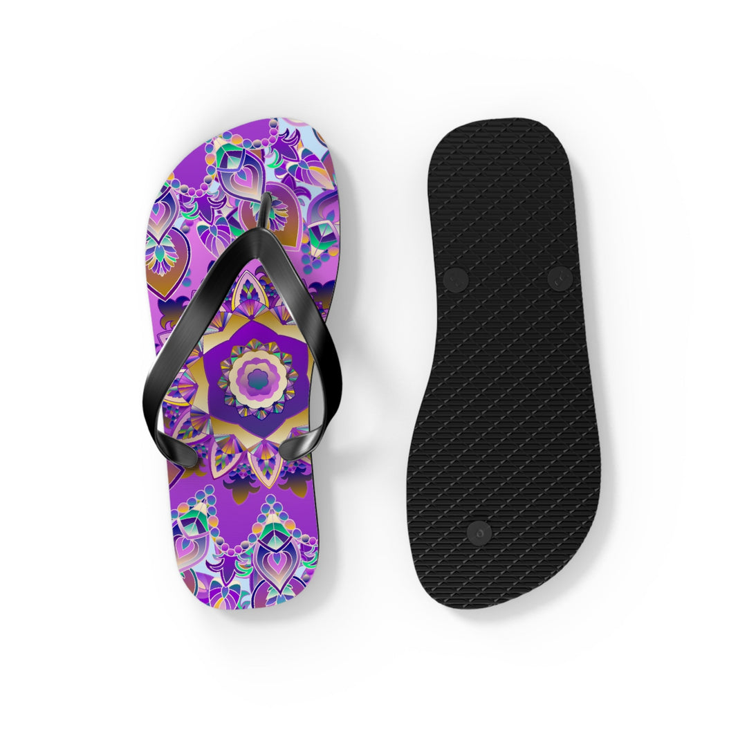 Purple & Gold Mandala Flip Flops - Bohemian Style Shoes - Blululi