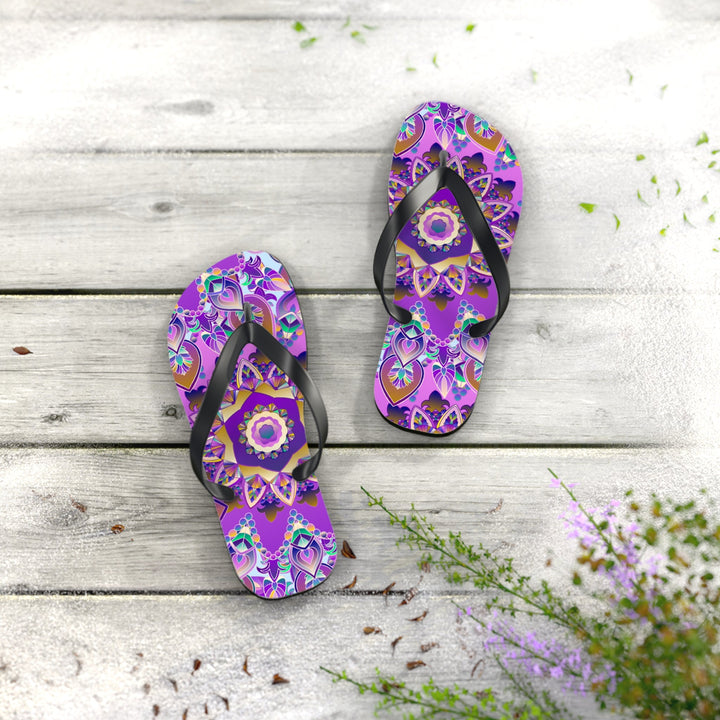 Purple & Gold Mandala Flip Flops - Bohemian Style Shoes - Blululi