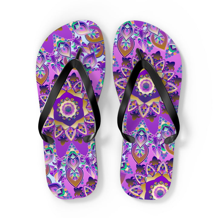 Purple & Gold Mandala Flip Flops - Bohemian Style Shoes - Blululi