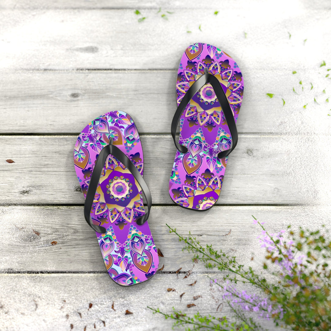 Purple & Gold Mandala Flip Flops - Bohemian Style Shoes - Blululi