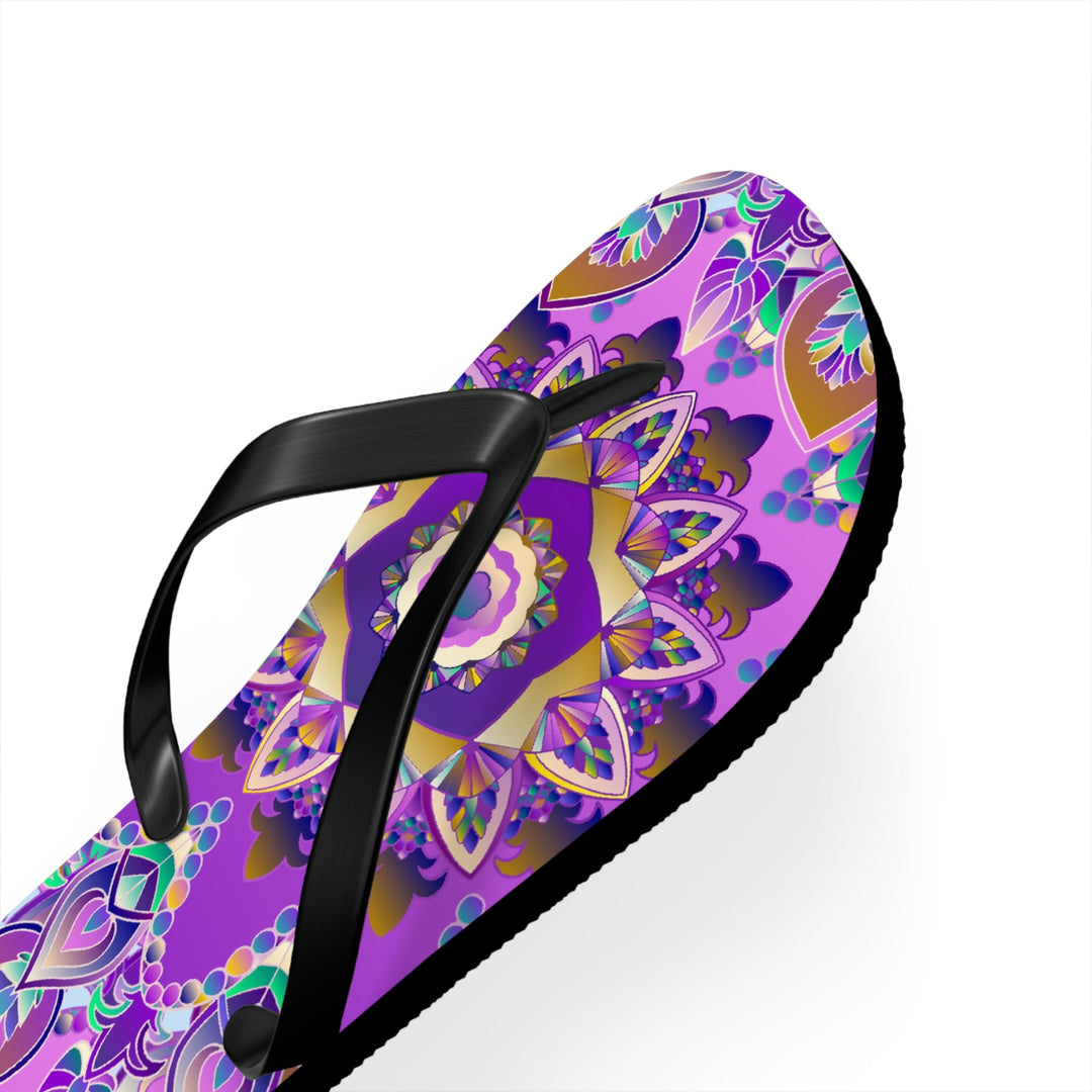 Purple & Gold Mandala Flip Flops - Bohemian Style Shoes - Blululi