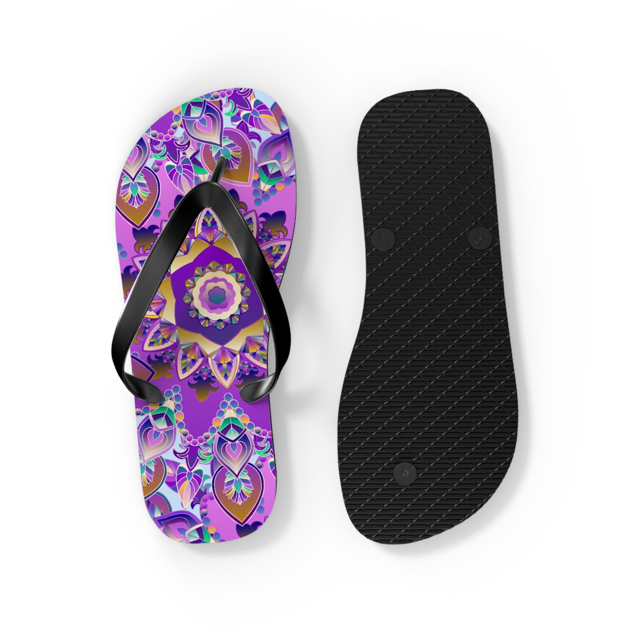 Purple & Gold Mandala Flip Flops - Bohemian Style Shoes - Blululi