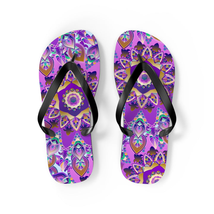 Purple & Gold Mandala Flip Flops - Bohemian Style Shoes - Blululi