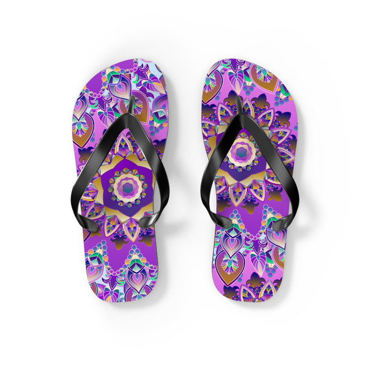 Purple & Gold Mandala Flip Flops - Bohemian Style Shoes - Blululi