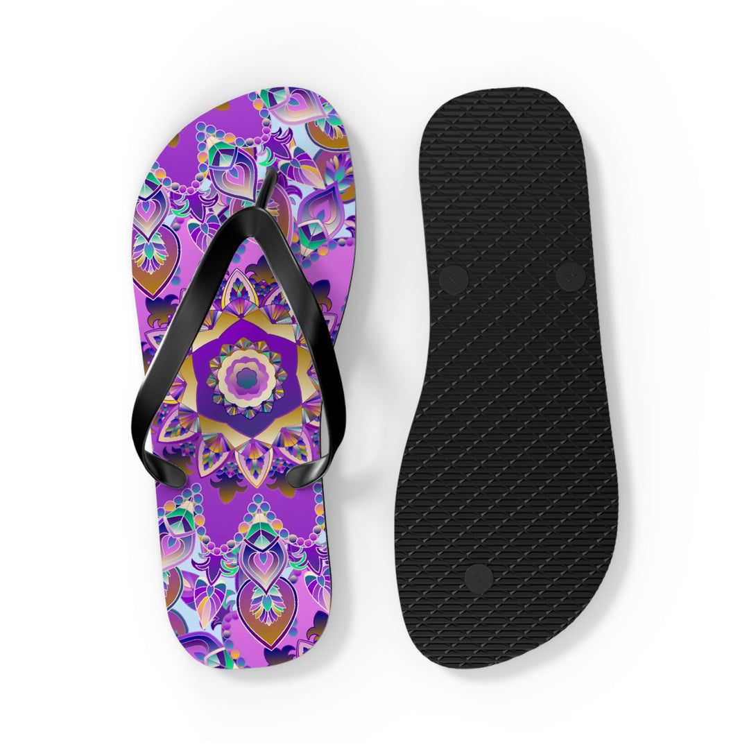 Purple & Gold Mandala Flip Flops - Bohemian Style Shoes - Blululi