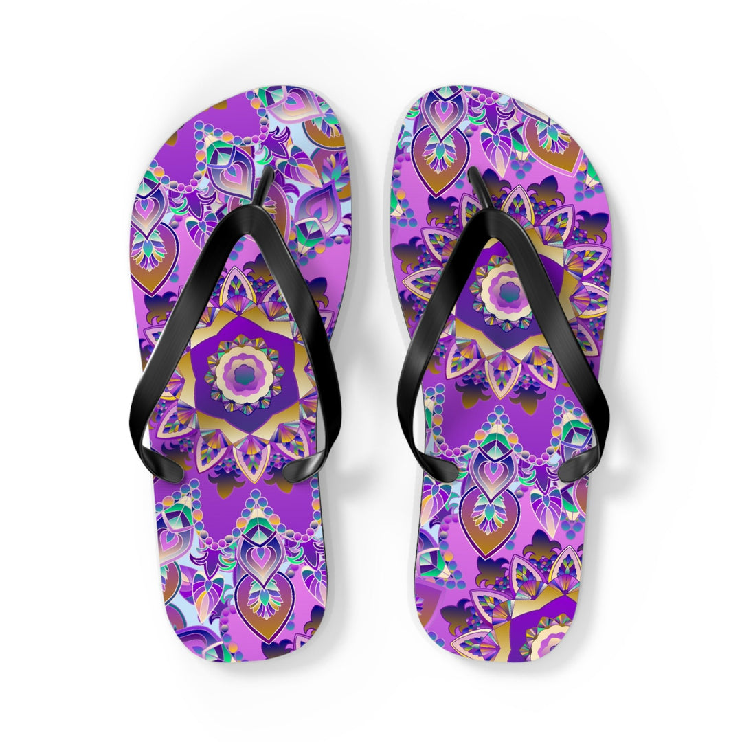 Purple & Gold Mandala Flip Flops - Bohemian Style Shoes - Blululi