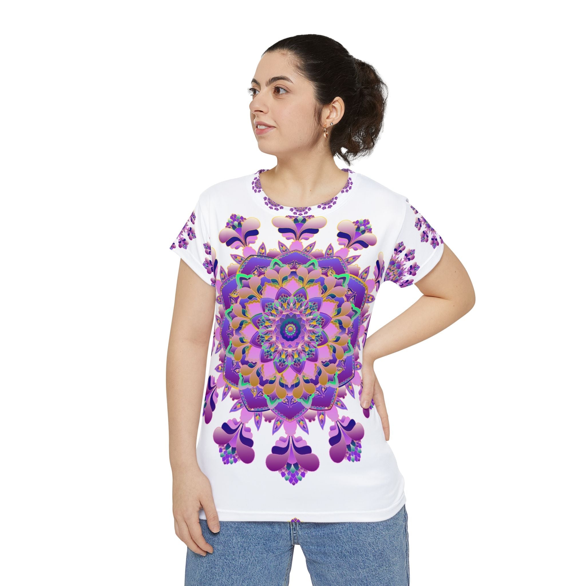 Purple & Gold Mandala Women's T-Shirt All Over Prints - Blululi