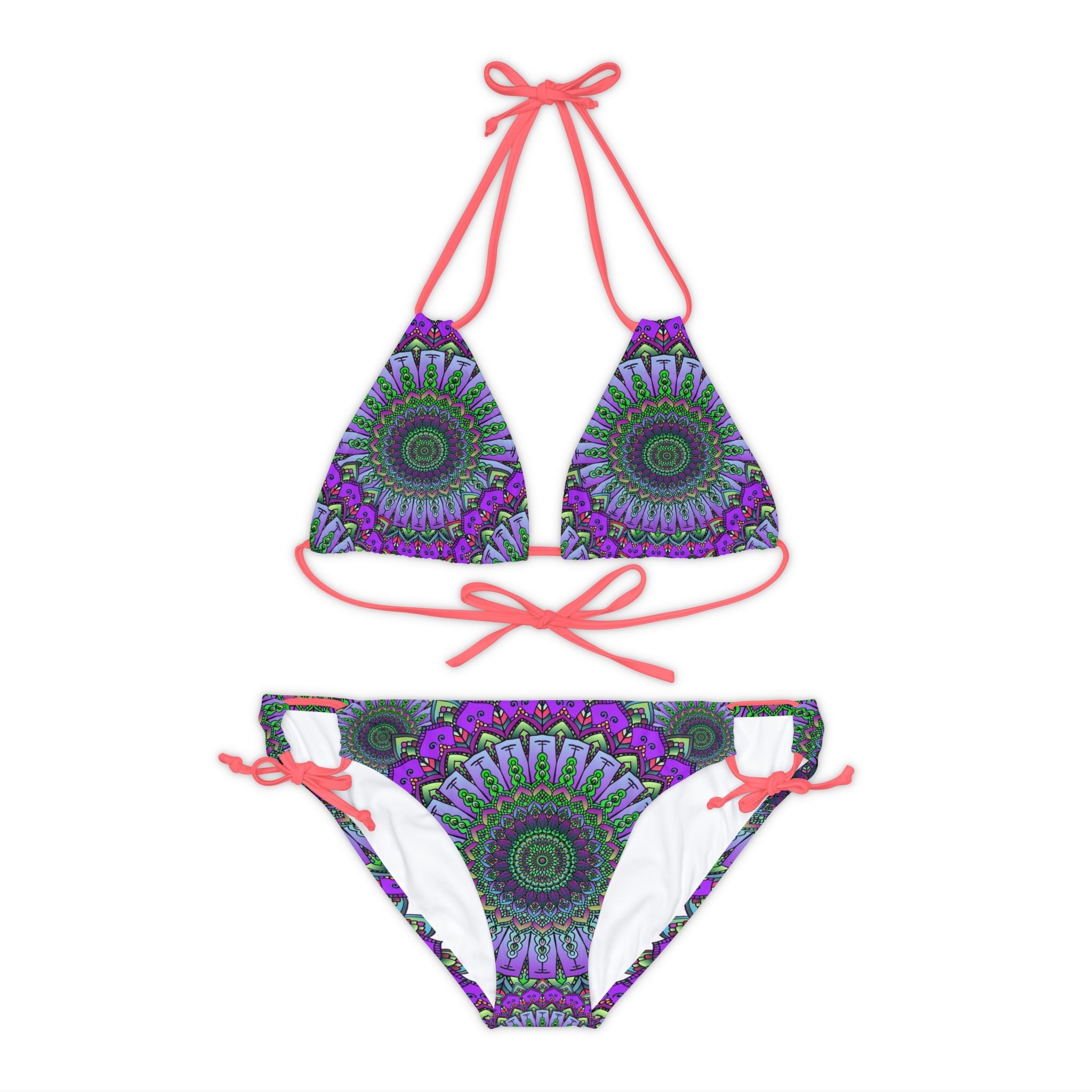 Purple & Green Mandala Bikini Set - Hand Drawn Art All Over Prints - Blululi