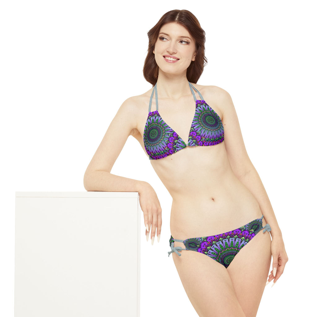 Purple & Green Mandala Bikini Set - Hand Drawn Art All Over Prints - Blululi