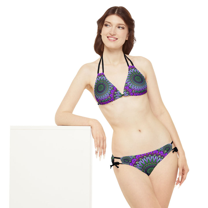 Purple & Green Mandala Bikini Set - Hand Drawn Art All Over Prints - Blululi