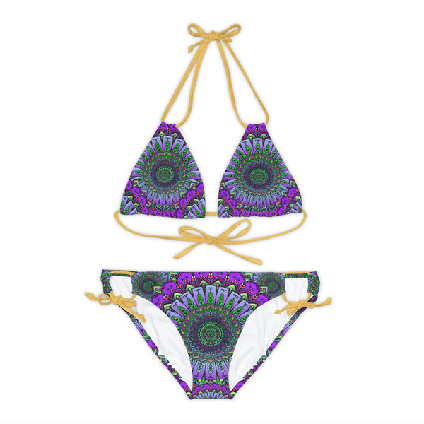 Purple & Green Mandala Bikini Set - Hand Drawn Art All Over Prints - Blululi