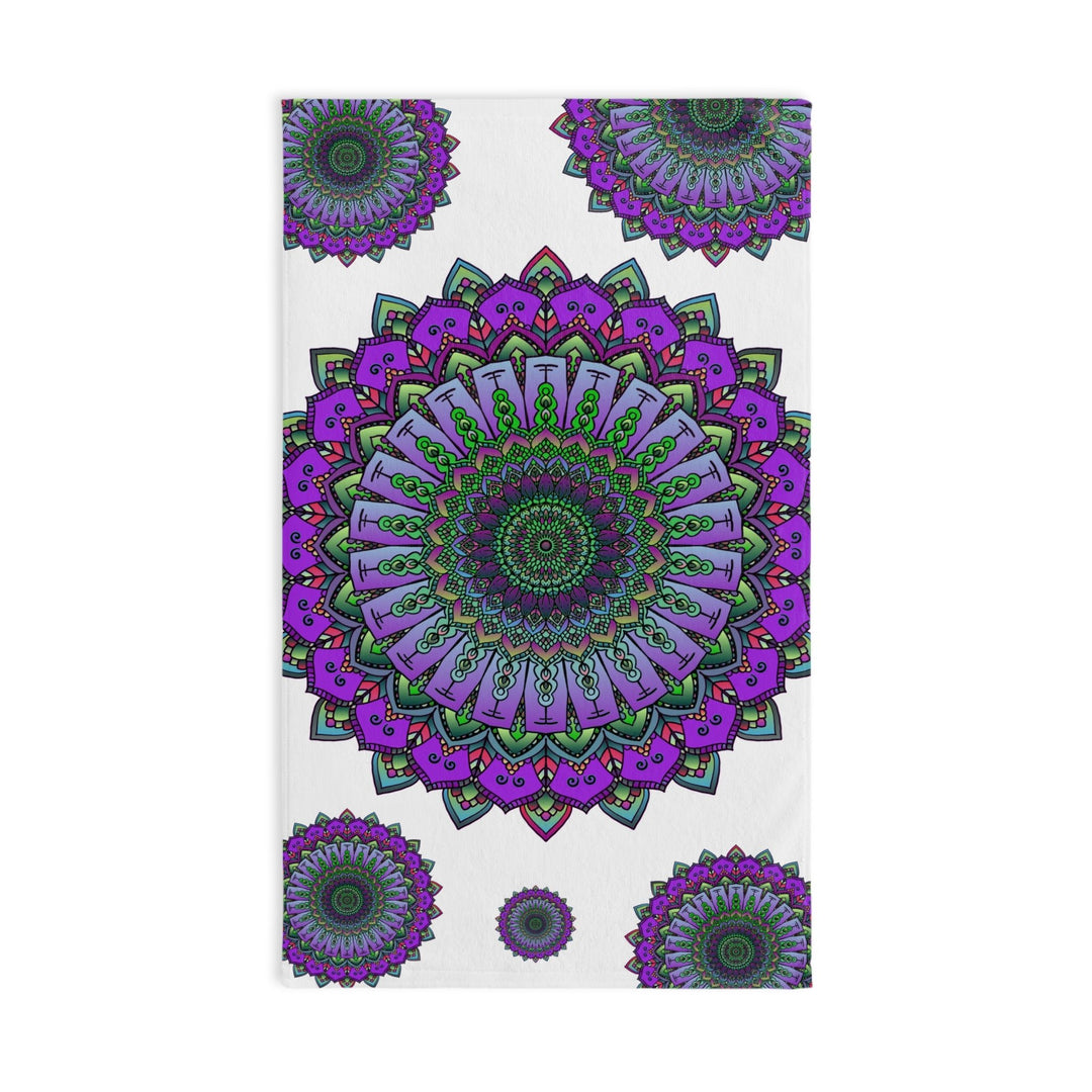 Purple & Green Mandala Hand Towel - Intricate Design Home Decor - Blululi