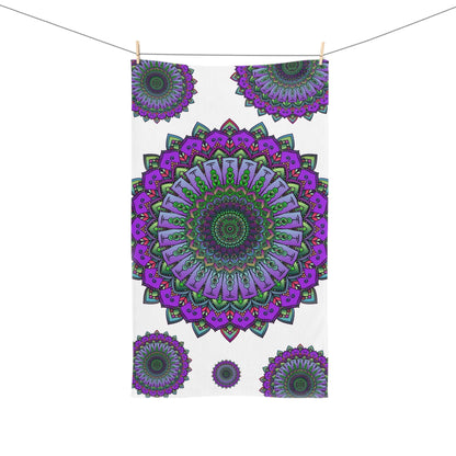 Purple & Green Mandala Hand Towel - Intricate Design Home Decor - Blululi