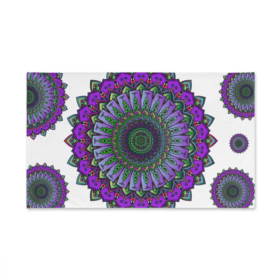 Purple & Green Mandala Hand Towel - Intricate Design Home Decor - Blululi