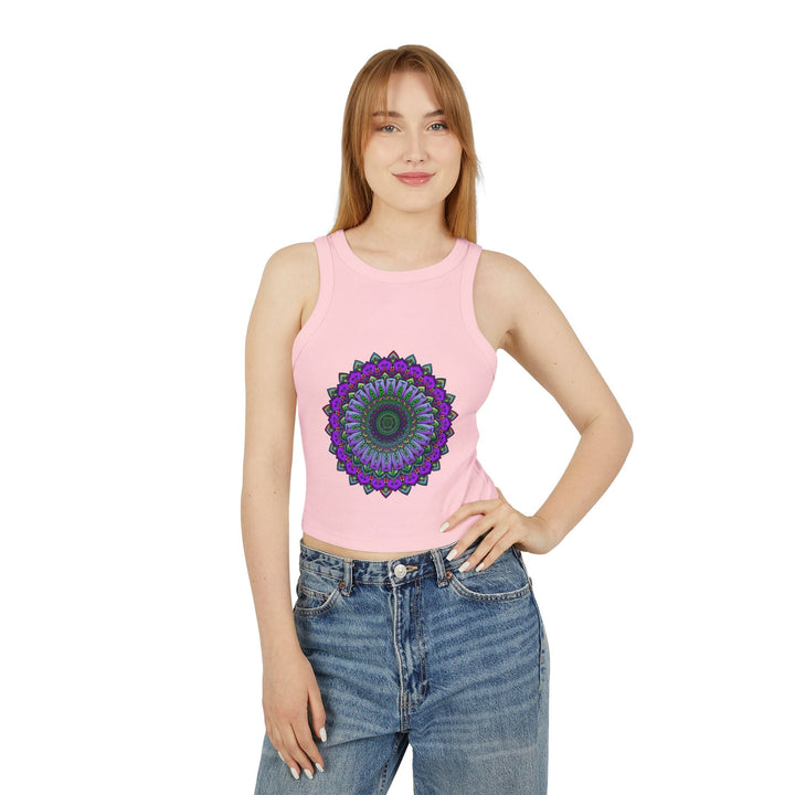 Purple & Green Mandala Racerback Tank Top Tank Top - Blululi