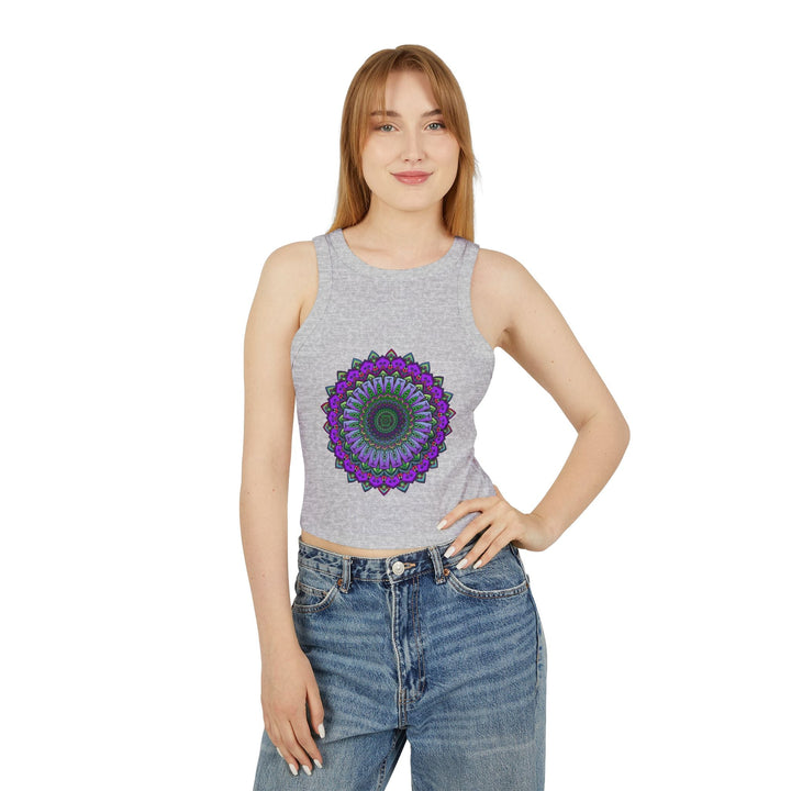 Purple & Green Mandala Racerback Tank Top Tank Top - Blululi