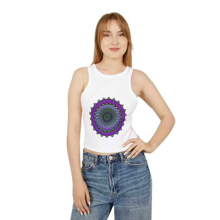 Purple & Green Mandala Racerback Tank Top Tank Top - Blululi