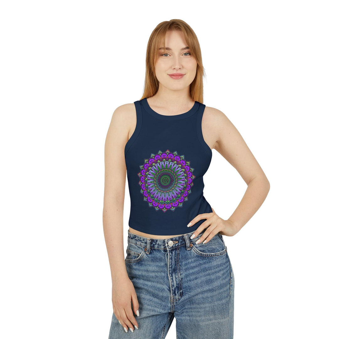 Purple & Green Mandala Racerback Tank Top Tank Top - Blululi