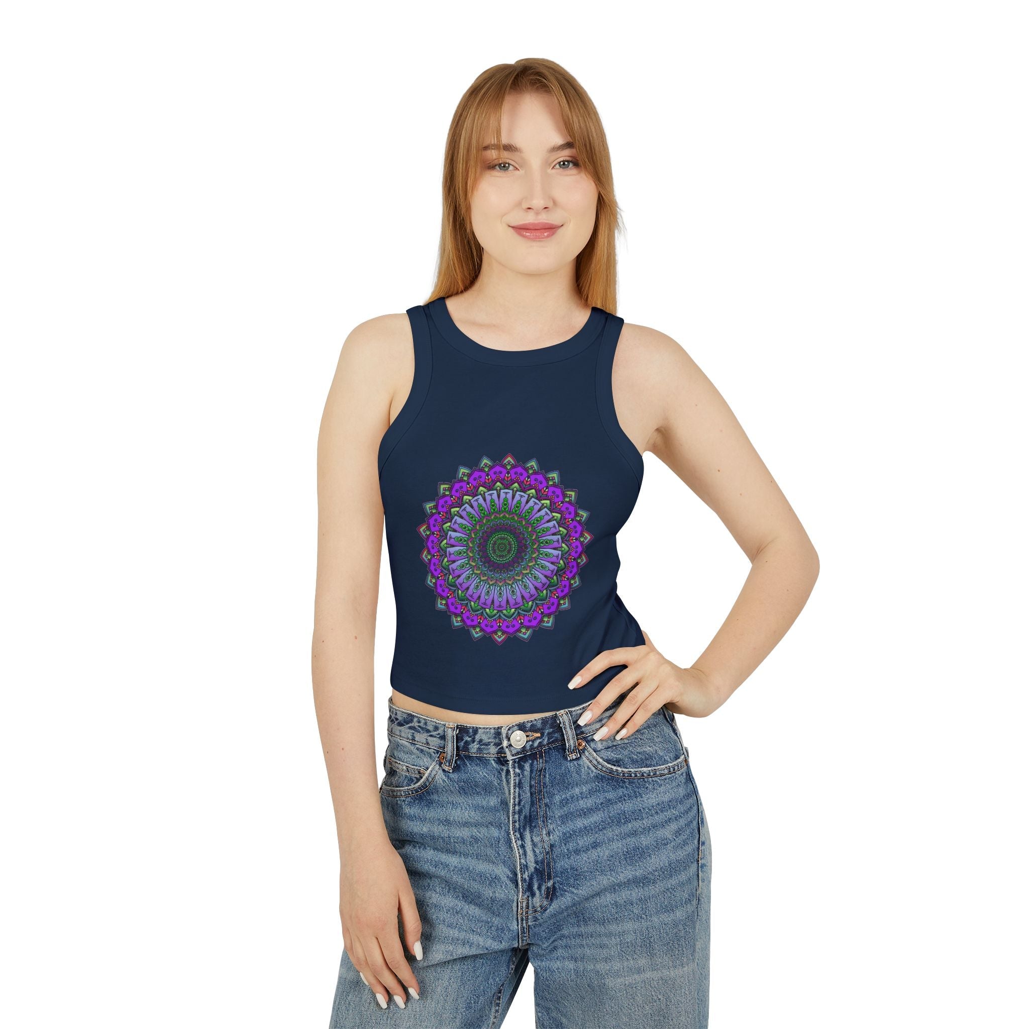 Purple & Green Mandala Racerback Tank Top Tank Top - Blululi