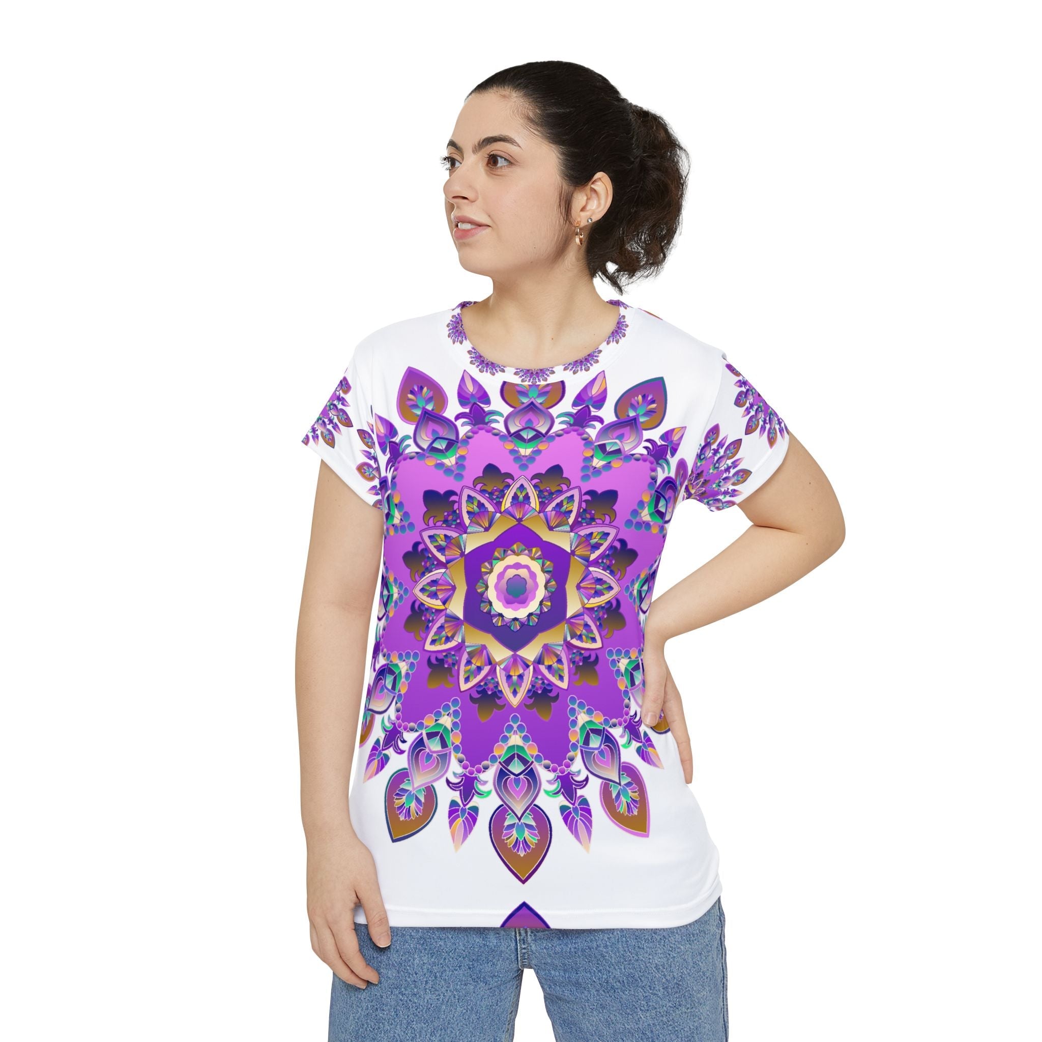 Purple & Green Mandala Women's T-Shirt All Over Prints - Blululi