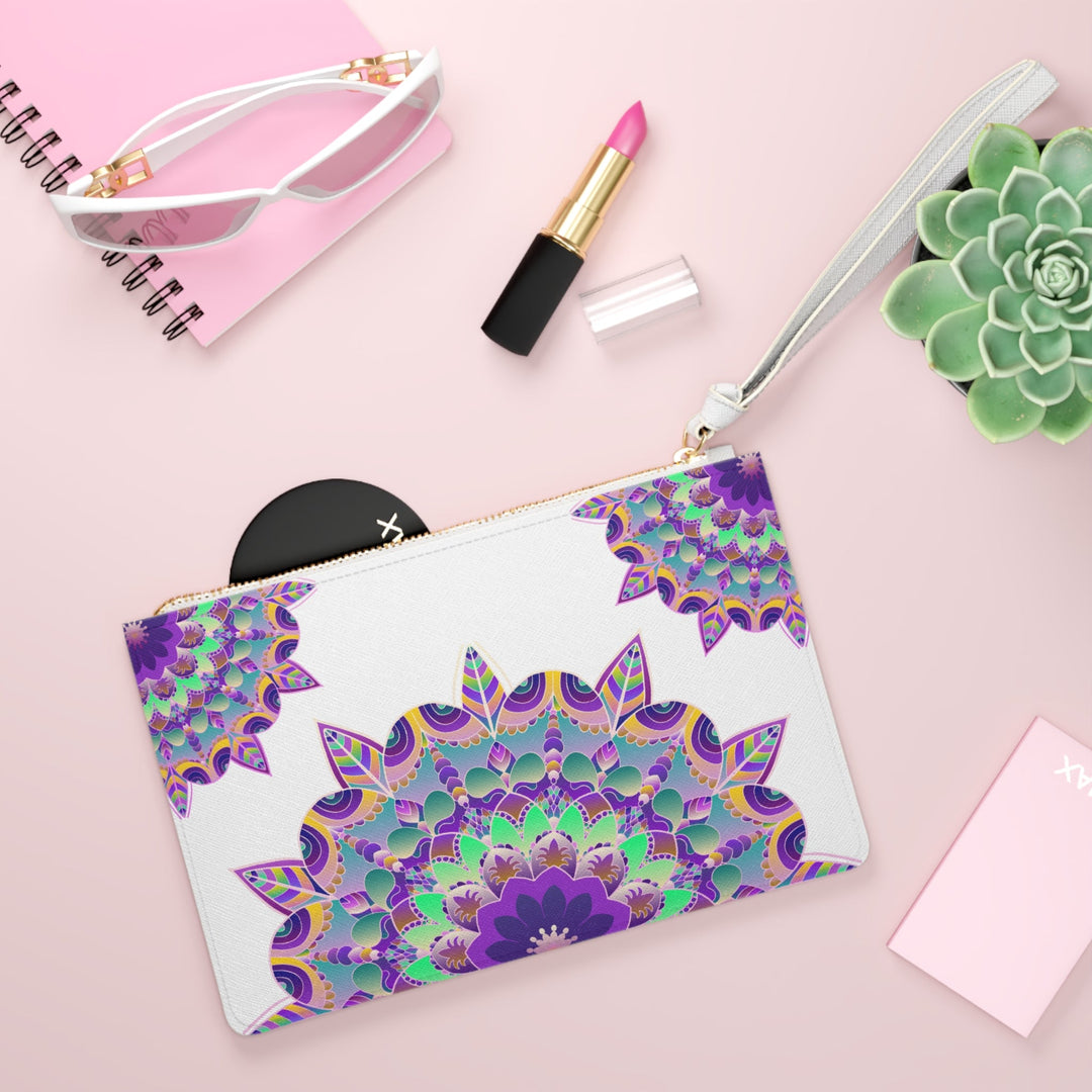 Purple Mandala Clutch Bag - Hand Drawn Art Bags - Blululi