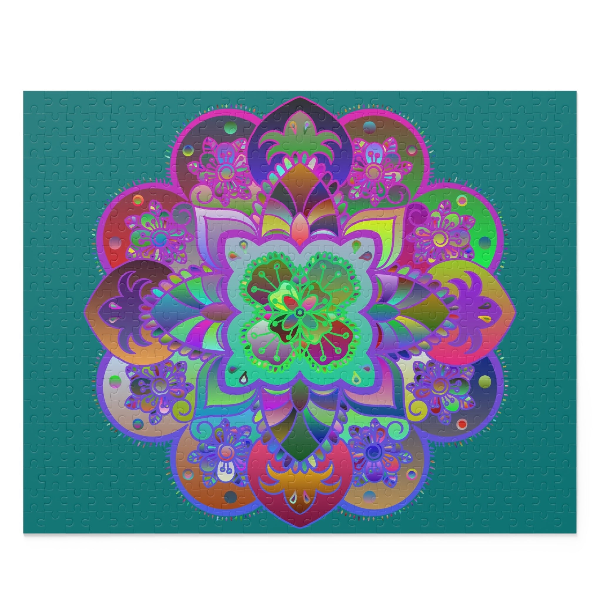 Puzzle with Mandala Art Hand - Drawn on Petroleum Green background - 2 sizes (252, 500 - Piece) - Blululi