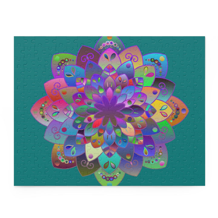 Puzzle with Mandala Art Hand - Drawn on Petroleum Green background - 2 sizes (252, 500 - Piece) - Blululi