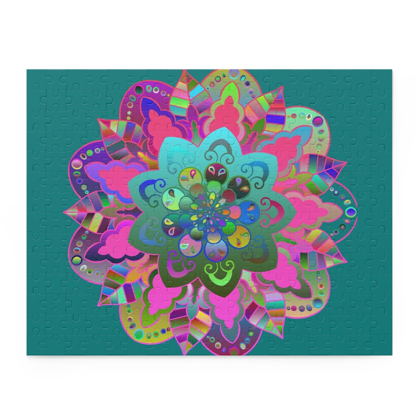 Puzzle with Mandala Art Hand - Drawn on Petroleum Green background - 2 sizes (252, 500 - Piece) - Blululi