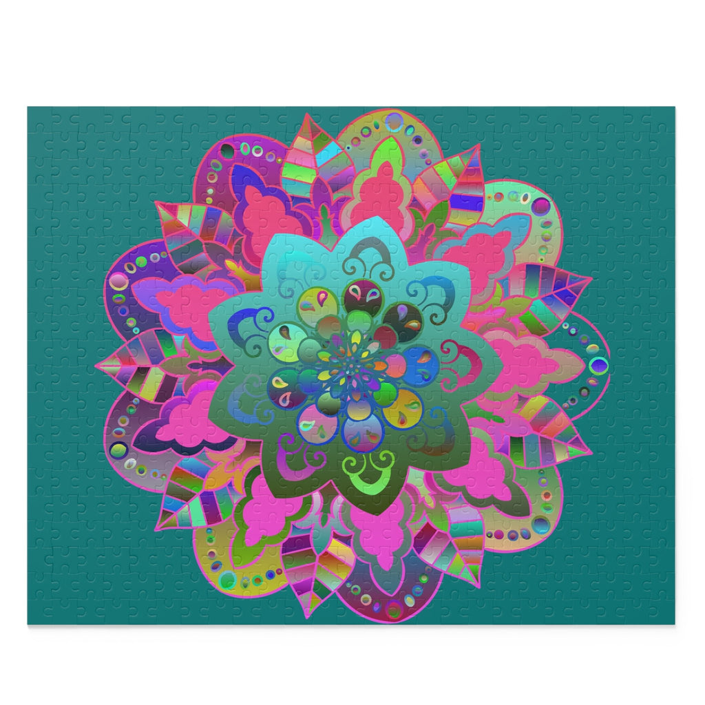 Puzzle with Mandala Art Hand - Drawn on Petroleum Green background - 2 sizes (252, 500 - Piece) - Blululi