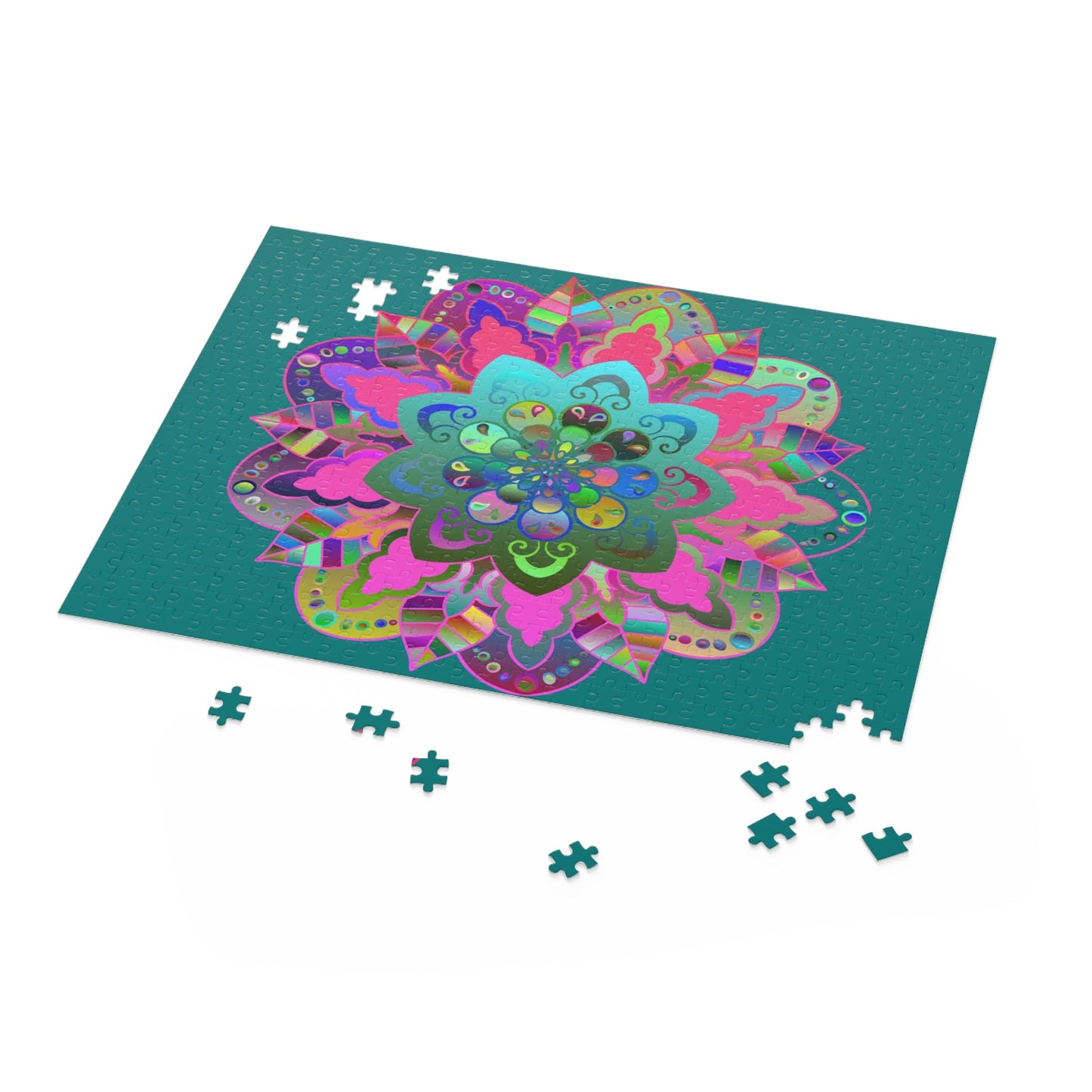 Puzzle with Mandala Art Hand - Drawn on Petroleum Green background - 2 sizes (252, 500 - Piece) - Blululi