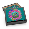 Puzzle with Mandala Art Hand - Drawn on Petroleum Green background - 2 sizes (252, 500 - Piece) - Blululi