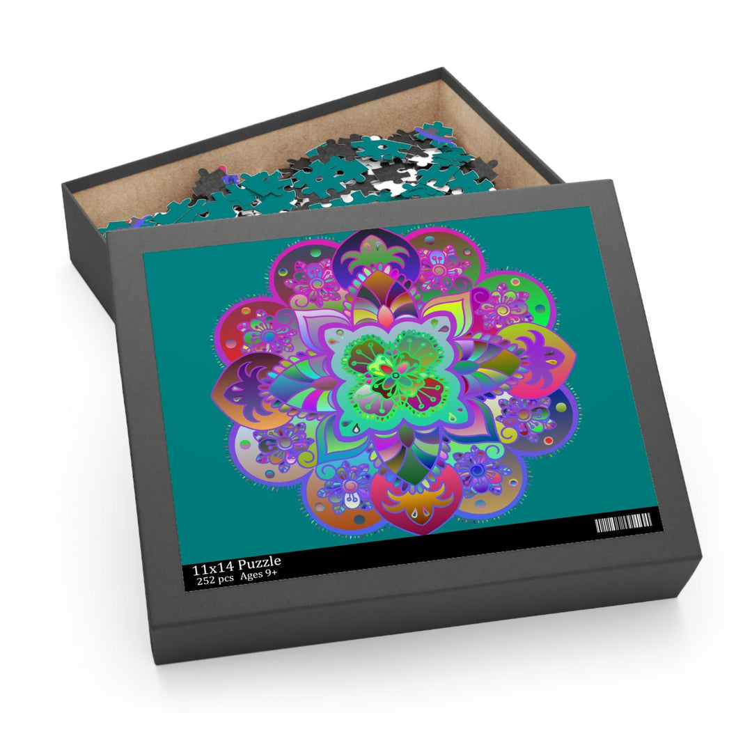 Puzzle with Mandala Art Hand - Drawn on Petroleum Green background - 2 sizes (252, 500 - Piece) - Blululi