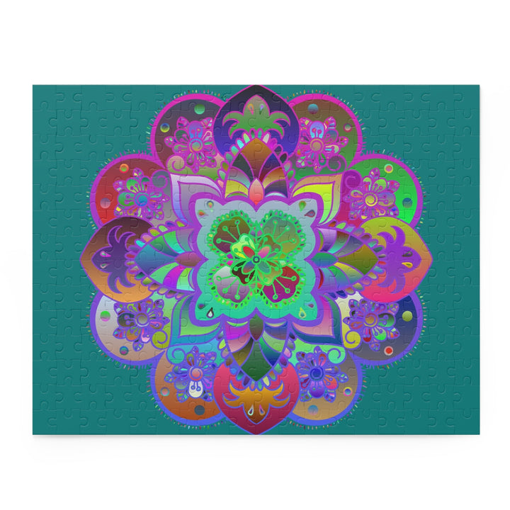 Puzzle with Mandala Art Hand - Drawn on Petroleum Green background - 2 sizes (252, 500 - Piece) - Blululi