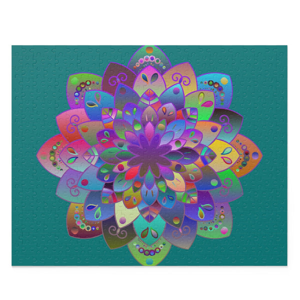 Puzzle with Mandala Art Hand - Drawn on Petroleum Green background - 2 sizes (252, 500 - Piece) - Blululi