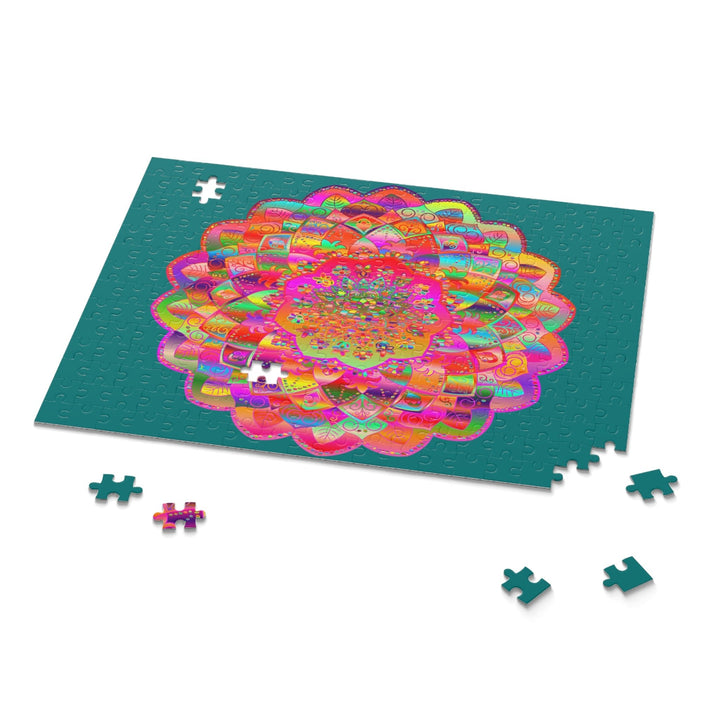 Puzzle with Mandala Art Hand - Drawn on Petroleum Green background - 2 sizes (252, 500 - Piece) Puzzle - Blululi