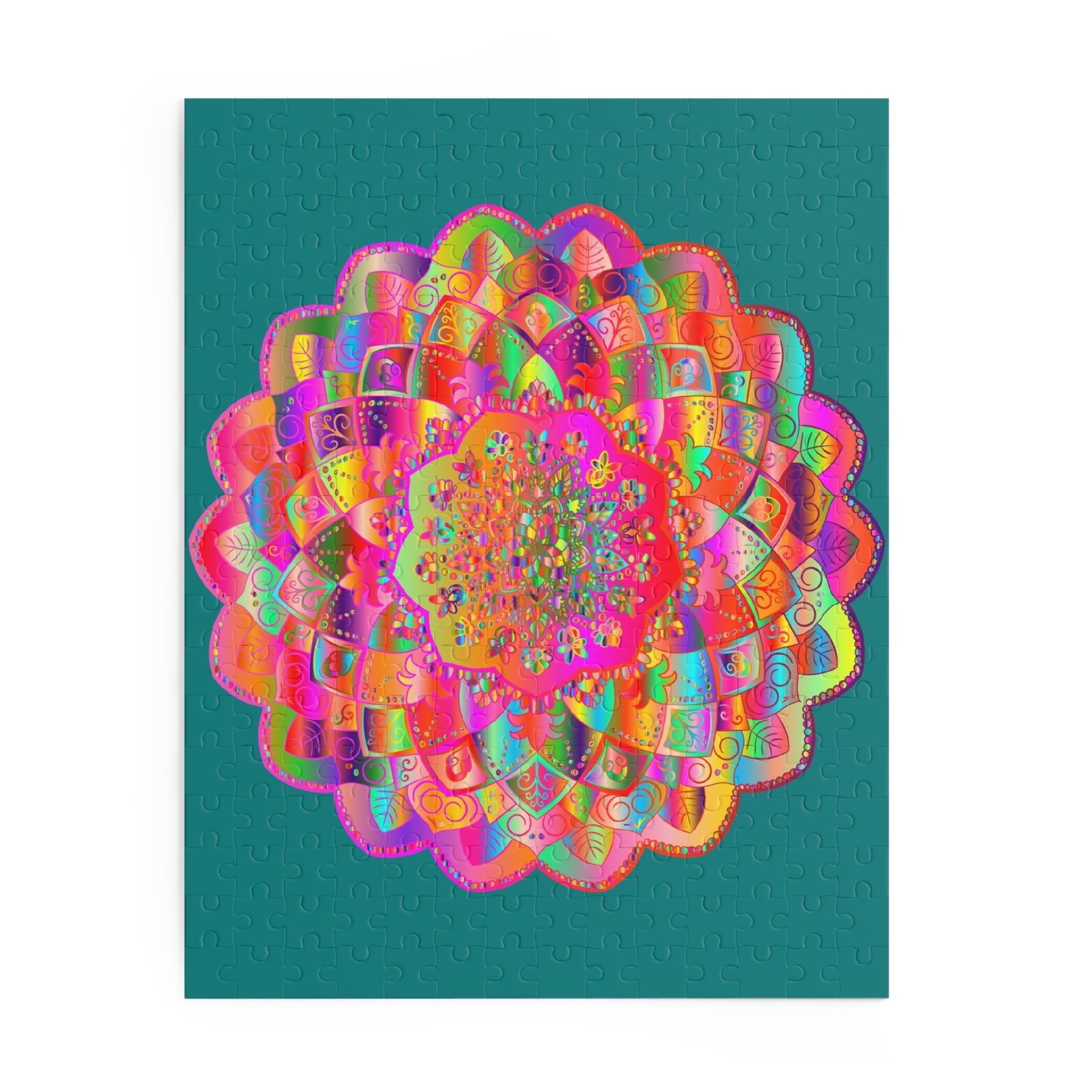 Puzzle with Mandala Art Hand - Drawn on Petroleum Green background - 2 sizes (252, 500 - Piece) Puzzle - Blululi