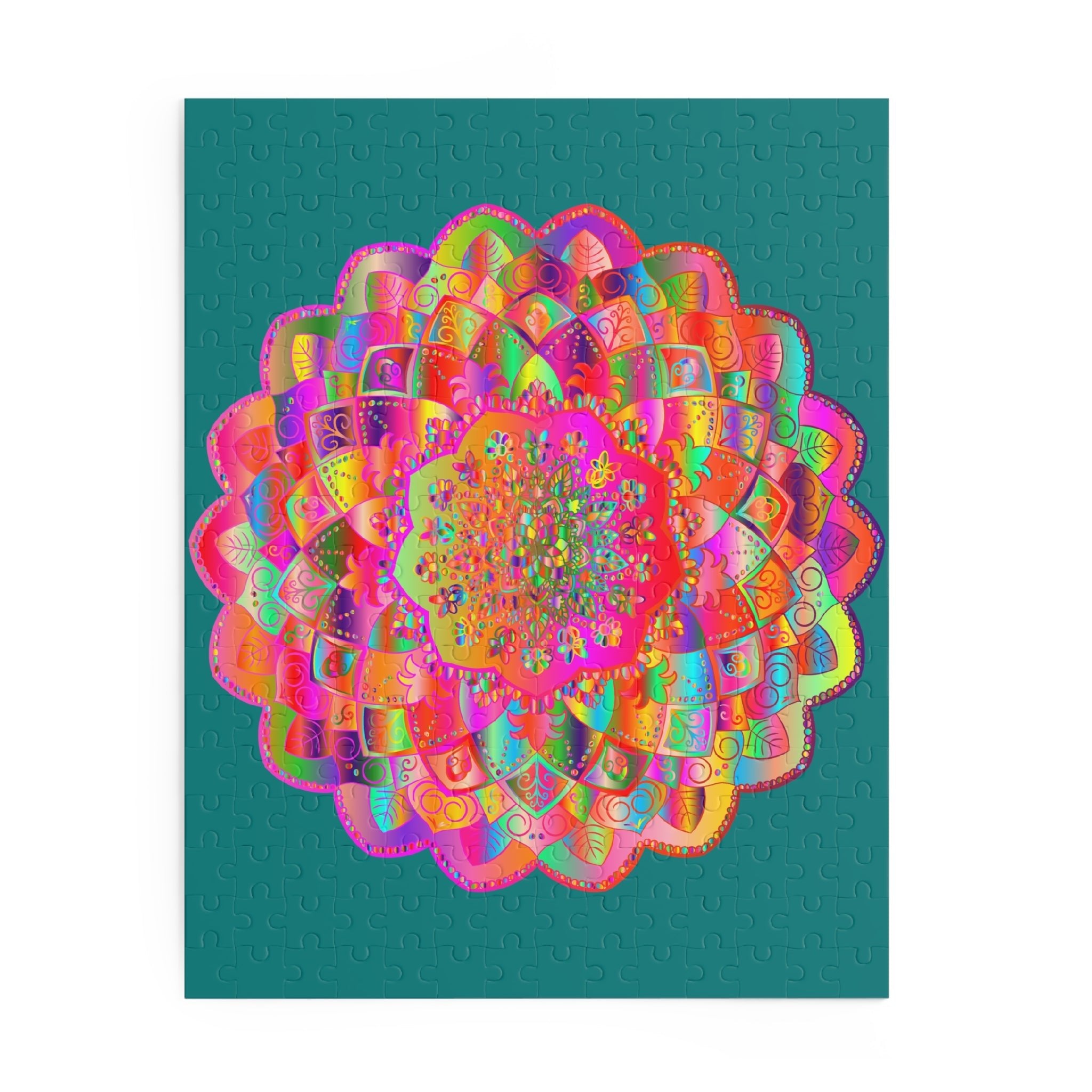 Puzzle with Mandala Art Hand - Drawn on Petroleum Green background - 2 sizes (252, 500 - Piece) Puzzle - Blululi