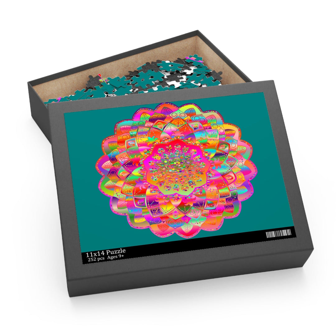 Puzzle with Mandala Art Hand - Drawn on Petroleum Green background - 2 sizes (252, 500 - Piece) Puzzle - Blululi