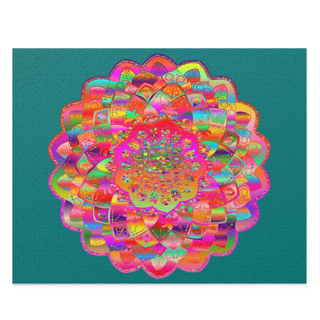 Puzzle with Mandala Art Hand - Drawn on Petroleum Green background - 2 sizes (252, 500 - Piece) Puzzle - Blululi