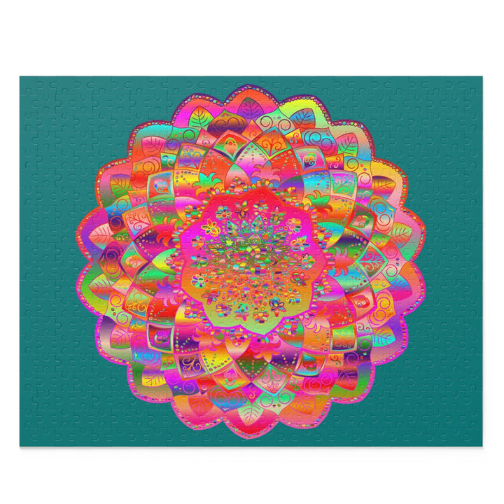 Puzzle with Mandala Art Hand - Drawn on Petroleum Green background - 2 sizes (252, 500 - Piece) Puzzle - Blululi