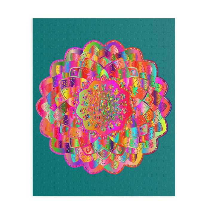 Puzzle with Mandala Art Hand - Drawn on Petroleum Green background - 2 sizes (252, 500 - Piece) Puzzle - Blululi