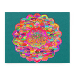 Puzzle with Mandala Art Hand - Drawn on Petroleum Green background - 2 sizes (252, 500 - Piece) Puzzle - Blululi