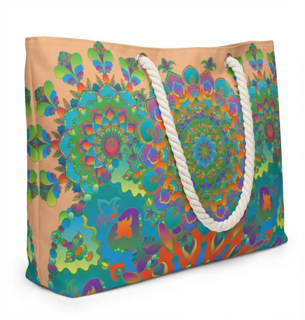 Borsa da viaggio con motivo mandala in blu intenso e verde