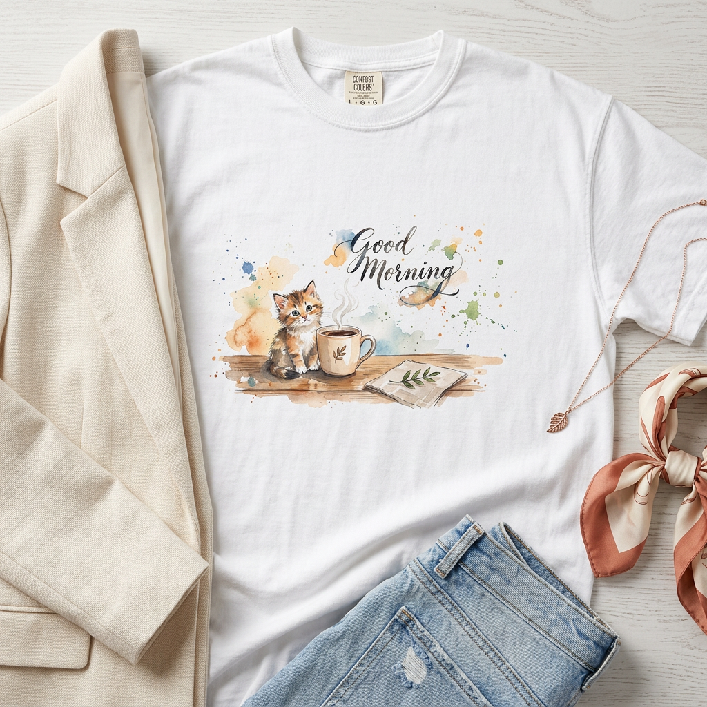 Good Morning Cat T-Shirt | Ultra-Soft Cotton Graphic Tee