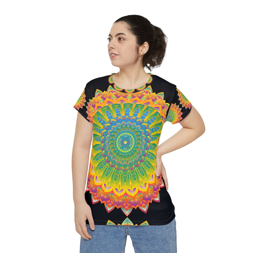 Rainbow Mandala - Black Background Women's T-Shirt All Over Prints - Blululi