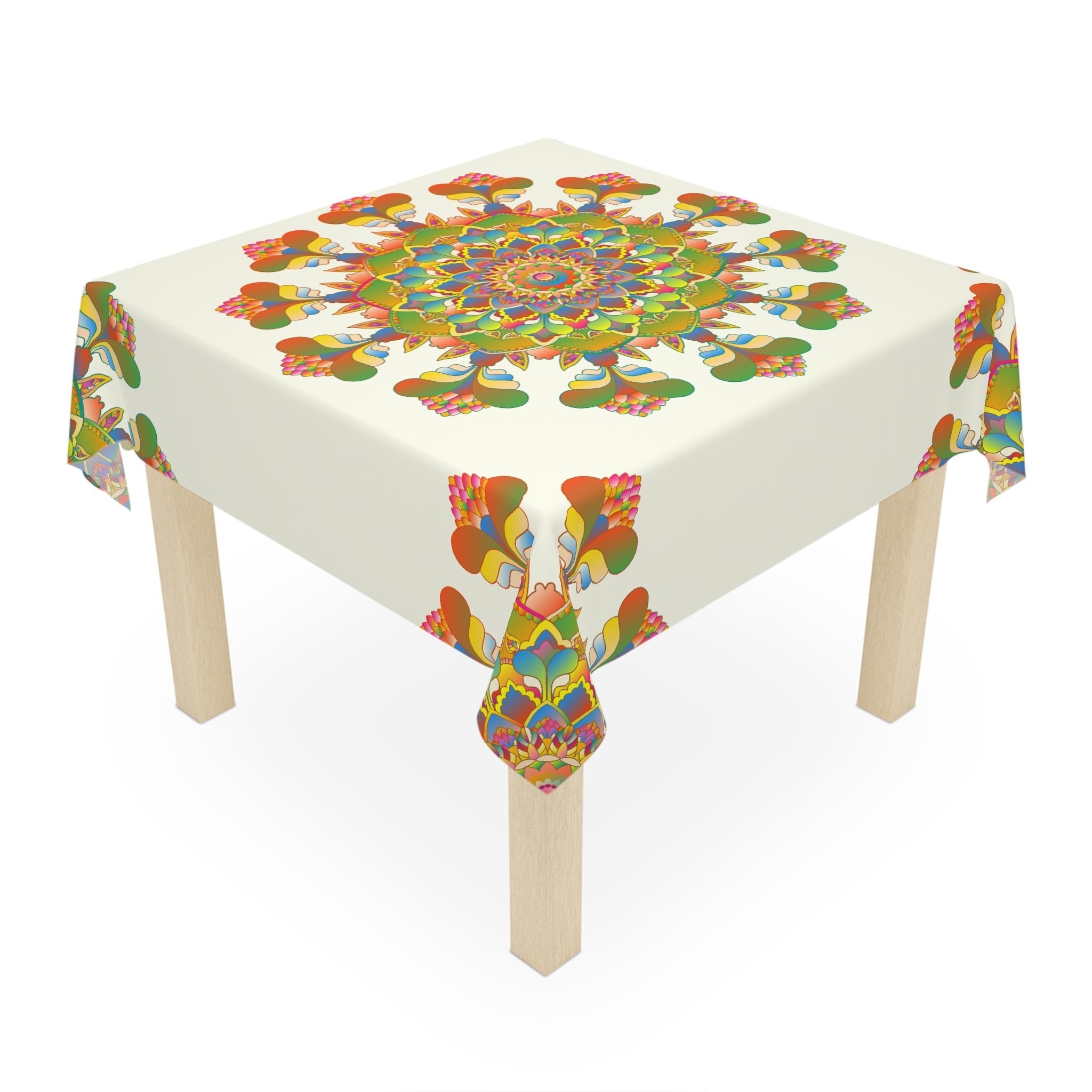 Rainbow Mandala Tablecloth - Ivory, 16 Petal Design Home Decor - Blululi