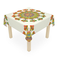 Rainbow Mandala Tablecloth - Ivory, 16 Petal Design Home Decor - Blululi