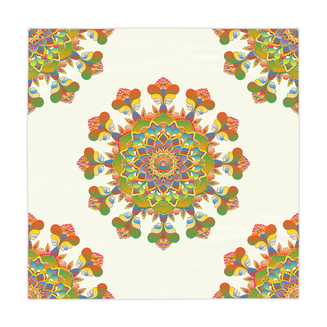 Rainbow Mandala Tablecloth - Ivory, 16 Petal Design Home Decor - Blululi