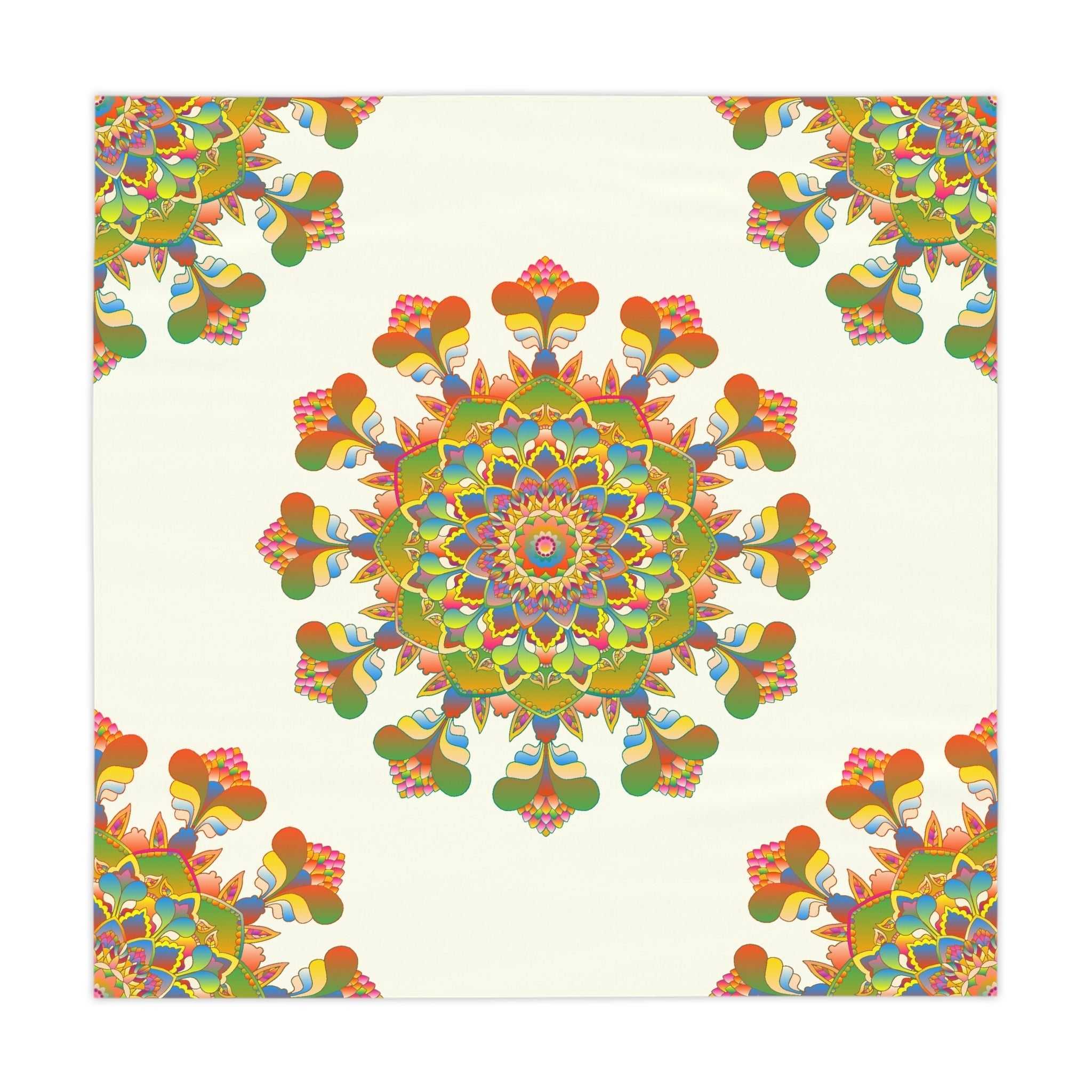 Rainbow Mandala Tablecloth - Ivory, 16 Petal Design Home Decor - Blululi